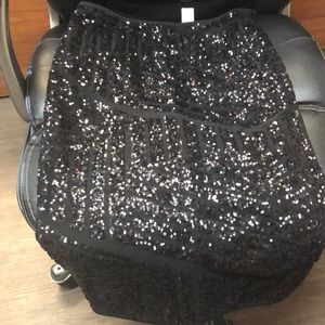 Black Sequin Stretch Pencil Skirt
